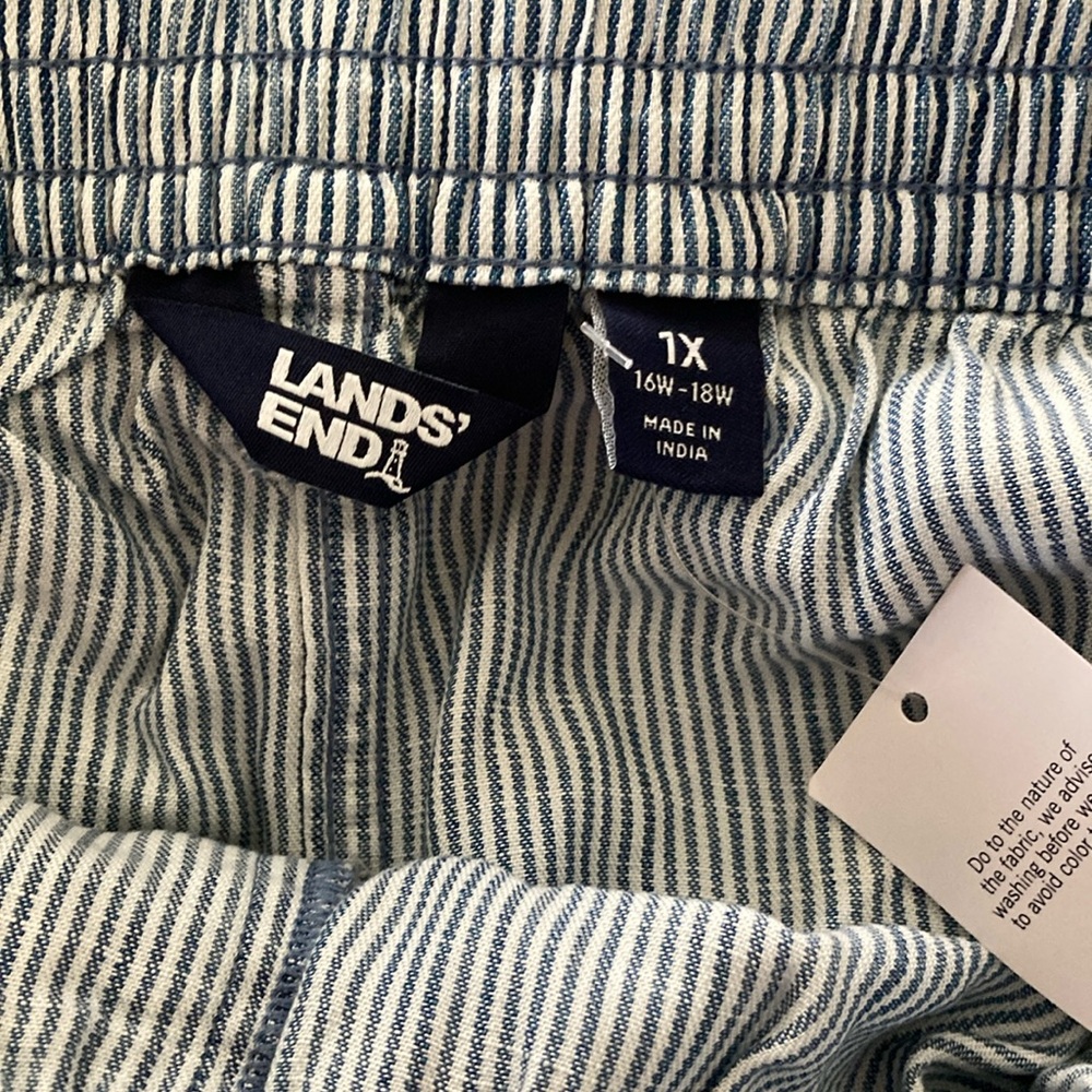 Lands’ End Blue Striped Midi Skirt 1x (16w-18w) with removable belt and pockets - Picture 4 of 6